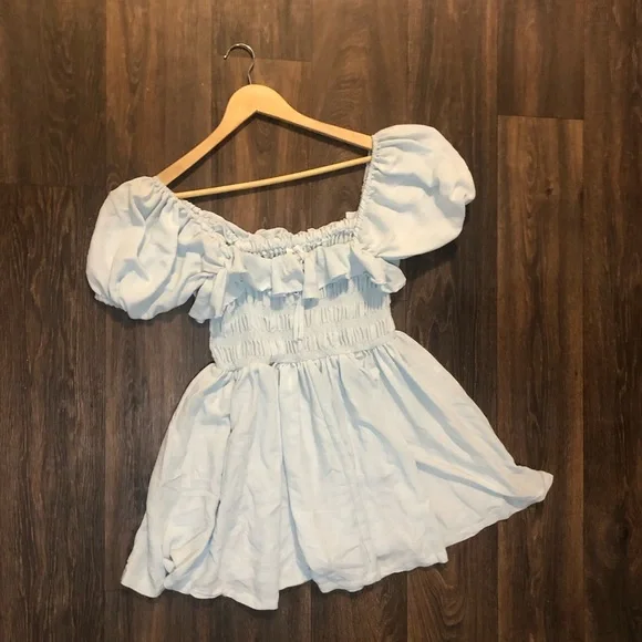 Mable AVA Mini Dress Light blue Puff Sleeve  smocked bodice Women's Size Medium - Picture 6 of 12